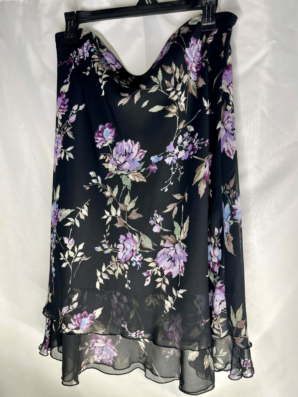 Briggs New York Black Floral Chiffon Skirt with Lavender Print Size PL